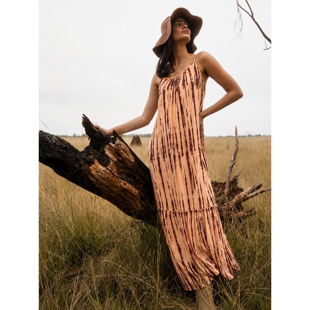 Myra Bag Pippin Maxi Dress Womens‎ Large Orange Brown Tie Dye Boho Flowy Beach